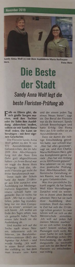 Zeitungsartikel Die beste Auszubildende November 2019
